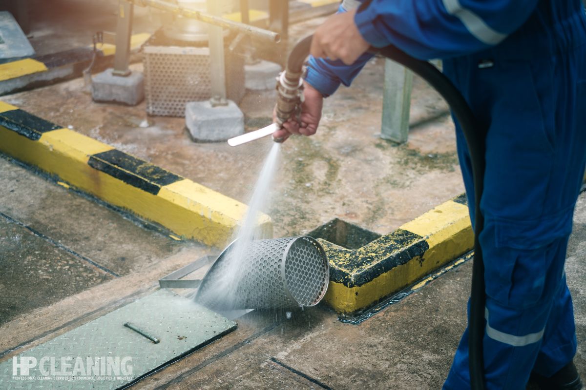 Cleaning equipment being used in an engineering workshop