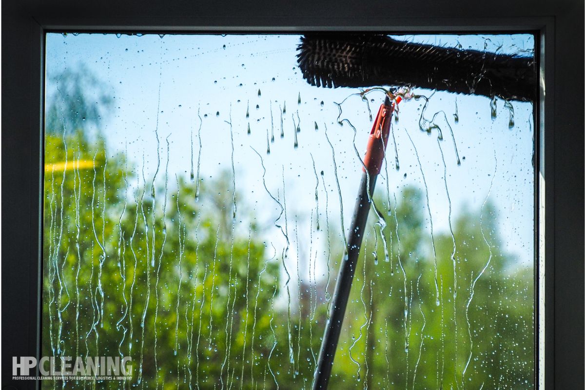 Water-fed pole window cleaning on commercial premises